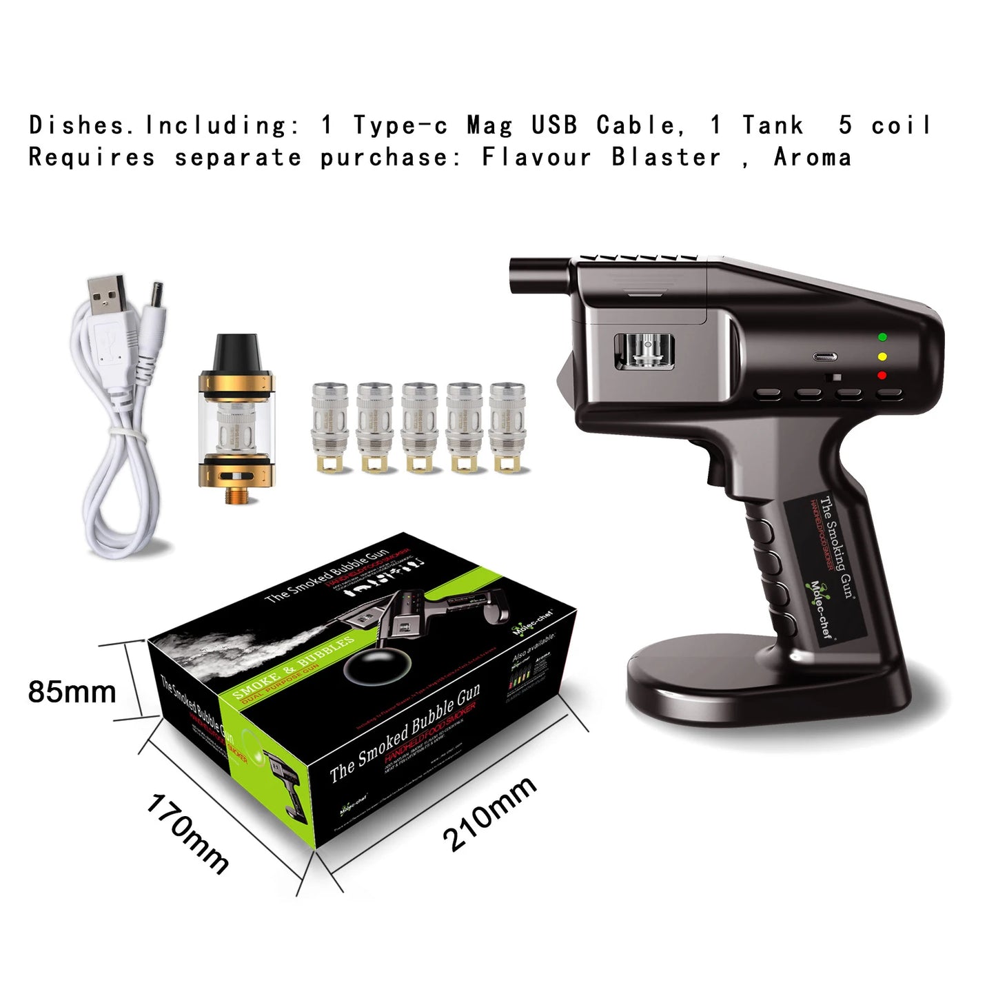 Cocktail Smoke Gun, Vapour Blaster Cocktail Bubble Smoke Gun with 5-Flavour Aroma Liquid and Edible Bubble for Food and Drink