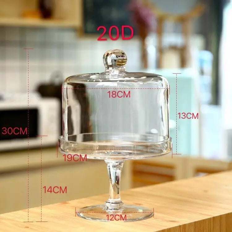Tall Glass Cake Plate with Lid Transparent Fruit Party Dessert Display Stand Tasting Home Decoration Ornaments