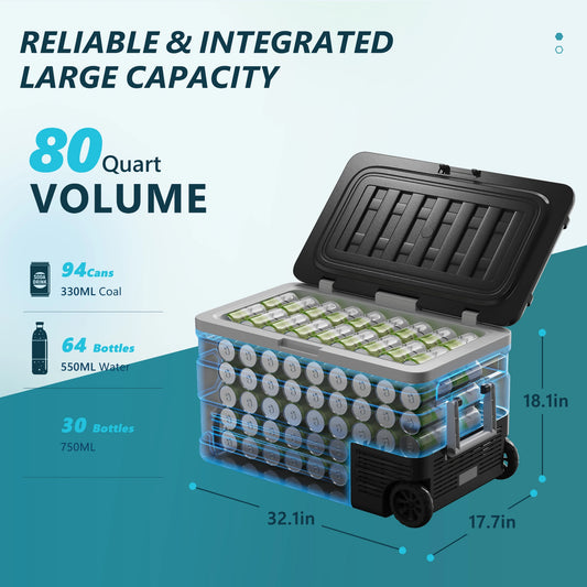 SIMZLIFE 80QT (75L) Portable Car Refrigerator – 12V/24V & 110–240V Electric Freezer, -4°F to 68°F with Wheels for Camping & RV
