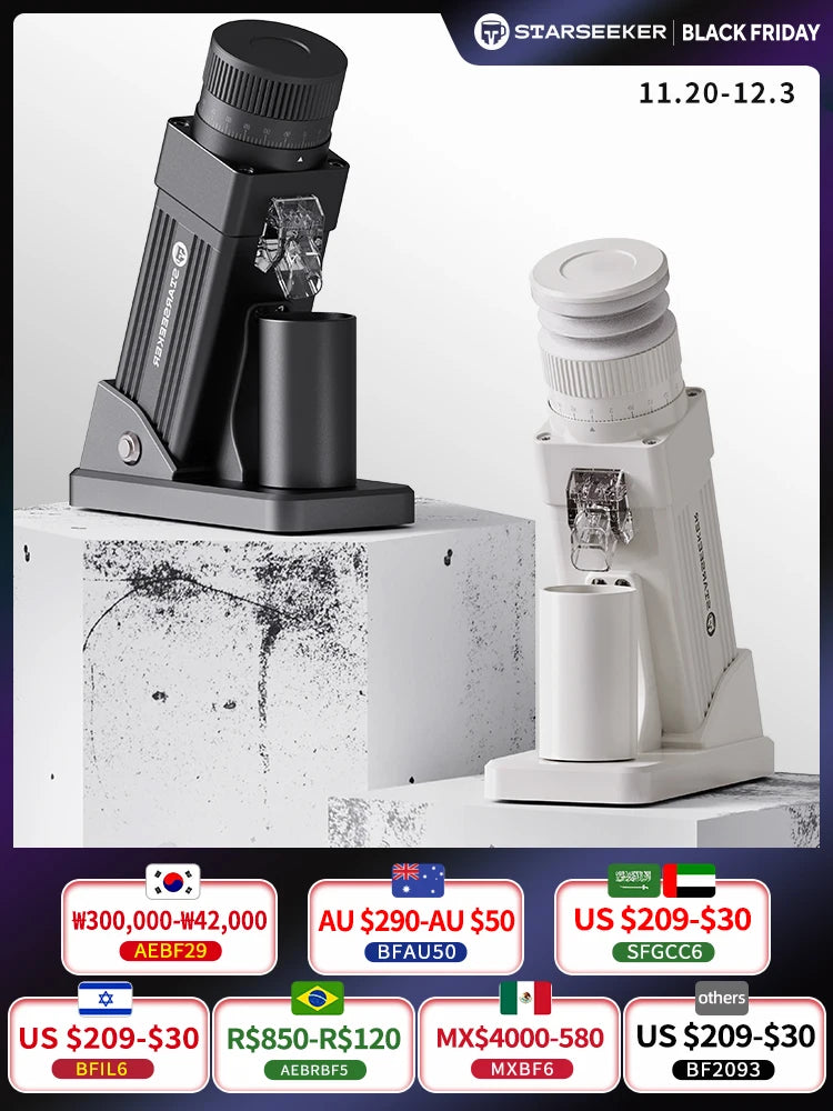 STARSEEKER E55Pro Electric Coffee Grinder 55MM Titanium Cone Burr Stepless Adjustment Espresso Brew Coffee Bean Grinder Black