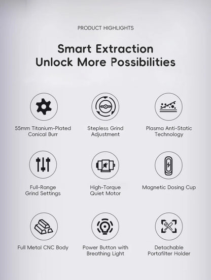 STARSEEKER E55Pro Electric Coffee Grinder 55MM Titanium Cone Burr Stepless Adjustment Espresso Brew Coffee Bean Grinder Black