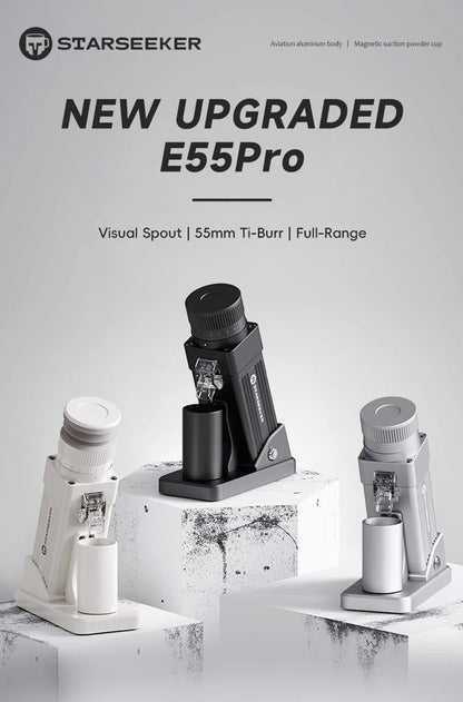 STARSEEKER E55Pro Electric Coffee Grinder 55MM Titanium Cone Burr Stepless Adjustment Espresso Brew Coffee Bean Grinder Black