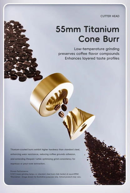 STARSEEKER E55Pro Electric Coffee Grinder 55MM Titanium Cone Burr Stepless Adjustment Espresso Brew Coffee Bean Grinder Black