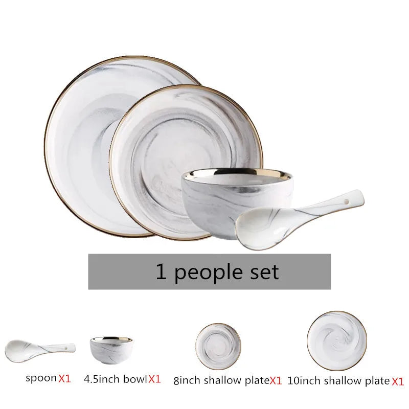 Gold Marble Ceramic Food Tray Kitchen Dinner Plates Dishes Rice Salad Noodles Soup Bowl Spoons Kitchen Cook Tool