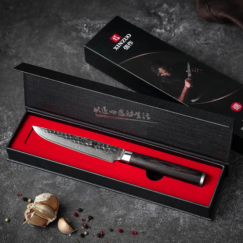 XINZUO 5 Inches Damscus Pattern Sharp Steak Knife Meat Slicing Knife Restaurant Cutlery With Pkkawood Handle Kitchen Tools
