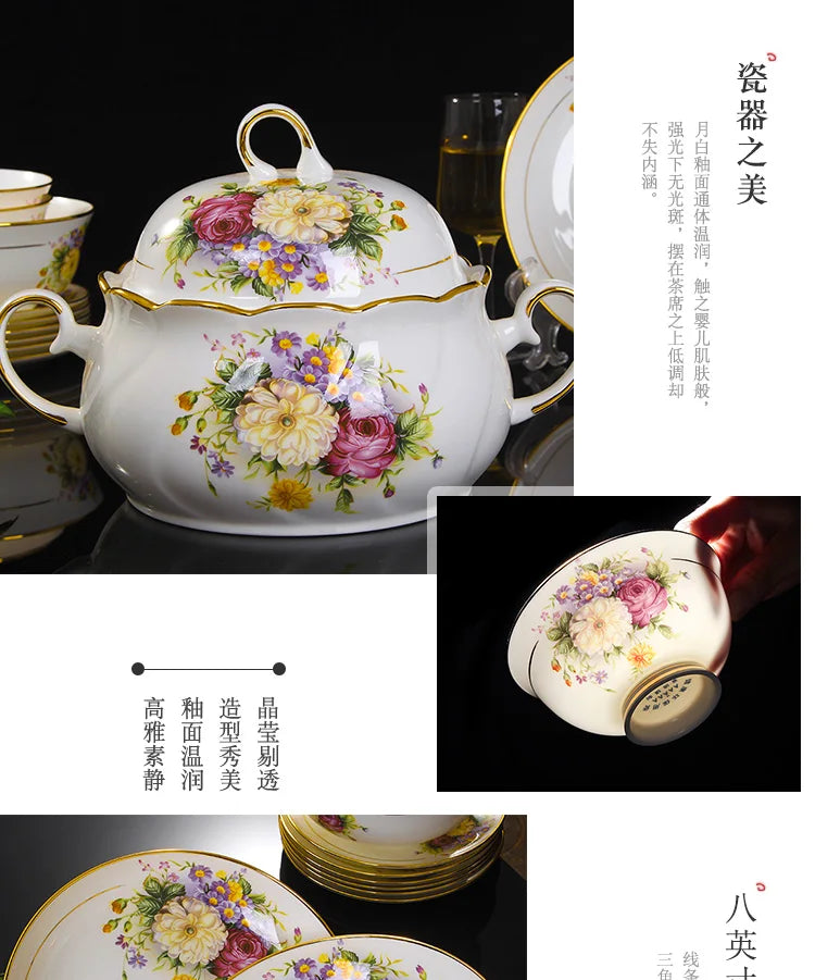 Jingdezhen Ceramics Bone China Tableware Dishes Bowls Soup Spoon Western Steak Plate Free Matching DIY Tableware 1pieces