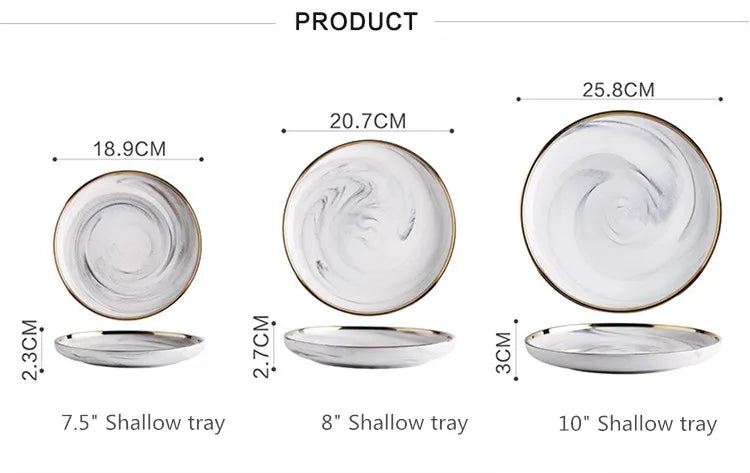 Gold Marble Ceramic Food Tray Kitchen Dinner Plates Dishes Rice Salad Noodles Soup Bowl Spoons Kitchen Cook Tool