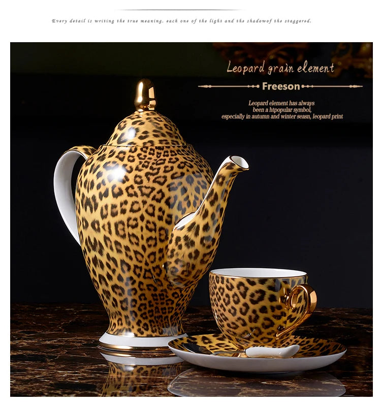 Leopard Print Bone China Coffee Set Luxury Porcelain Tea Set Pot Cup Ceramic Mug Sugar Bowl Creamer Teapot Drinkware Coffeeware
