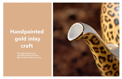 Leopard Print Bone China Coffee Set Luxury Porcelain Tea Set Pot Cup Ceramic Mug Sugar Bowl Creamer Teapot Drinkware Coffeeware