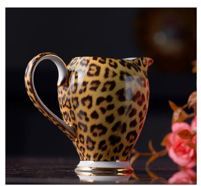 Leopard Print Bone China Coffee Set Luxury Porcelain Tea Set Pot Cup Ceramic Mug Sugar Bowl Creamer Teapot Drinkware Coffeeware