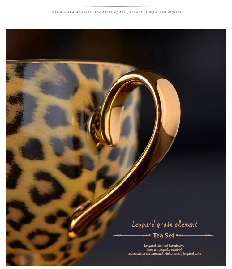 Leopard Print Bone China Coffee Set Luxury Porcelain Tea Set Pot Cup Ceramic Mug Sugar Bowl Creamer Teapot Drinkware Coffeeware
