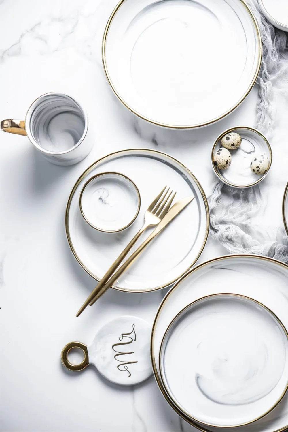 Gold Marble Ceramic Food Tray Kitchen Dinner Plates Dishes Rice Salad Noodles Soup Bowl Spoons Kitchen Cook Tool
