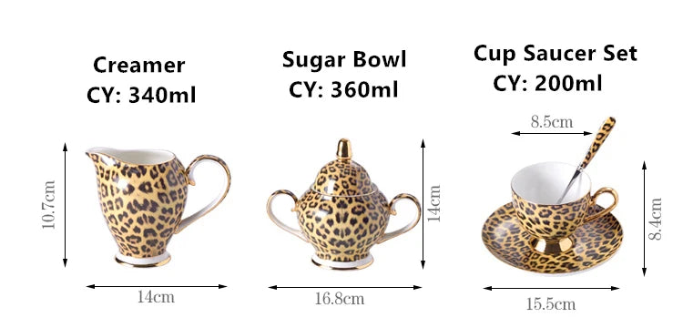 Leopard Print Bone China Coffee Set Luxury Porcelain Tea Set Pot Cup Ceramic Mug Sugar Bowl Creamer Teapot Drinkware Coffeeware
