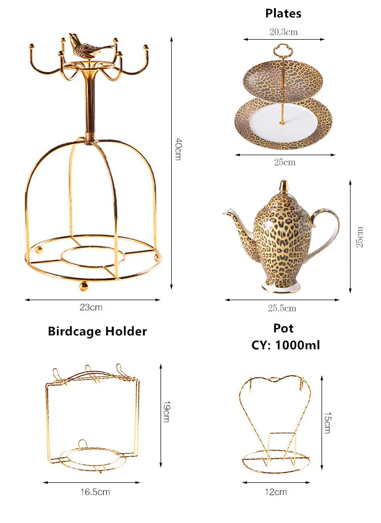 Leopard Print Bone China Coffee Set Luxury Porcelain Tea Set Pot Cup Ceramic Mug Sugar Bowl Creamer Teapot Drinkware Coffeeware