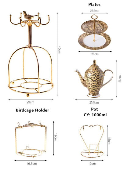Leopard Print Bone China Coffee Set Luxury Porcelain Tea Set Pot Cup Ceramic Mug Sugar Bowl Creamer Teapot Drinkware Coffeeware