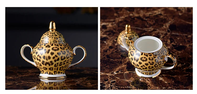 Leopard Print Bone China Coffee Set Luxury Porcelain Tea Set Pot Cup Ceramic Mug Sugar Bowl Creamer Teapot Drinkware Coffeeware