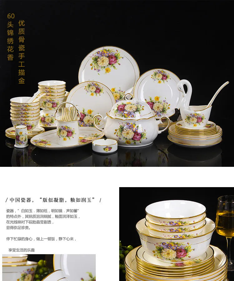 Jingdezhen Ceramics Bone China Tableware Dishes Bowls Soup Spoon Western Steak Plate Free Matching DIY Tableware 1pieces