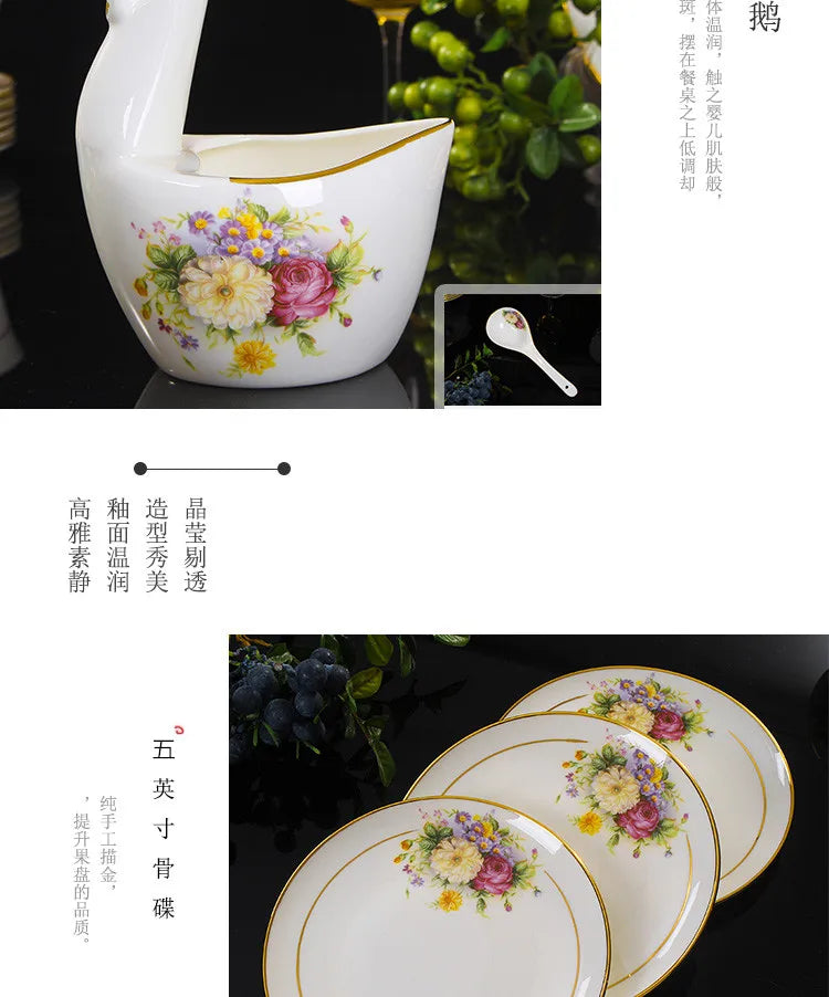 Jingdezhen Ceramics Bone China Tableware Dishes Bowls Soup Spoon Western Steak Plate Free Matching DIY Tableware 1pieces