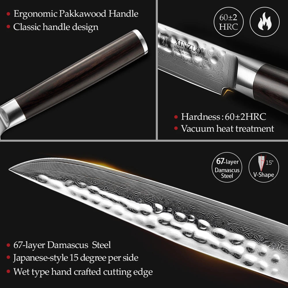 XINZUO 5 Inches Damscus Pattern Sharp Steak Knife Meat Slicing Knife Restaurant Cutlery With Pkkawood Handle Kitchen Tools