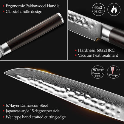XINZUO 5 Inches Damscus Pattern Sharp Steak Knife Meat Slicing Knife Restaurant Cutlery With Pkkawood Handle Kitchen Tools