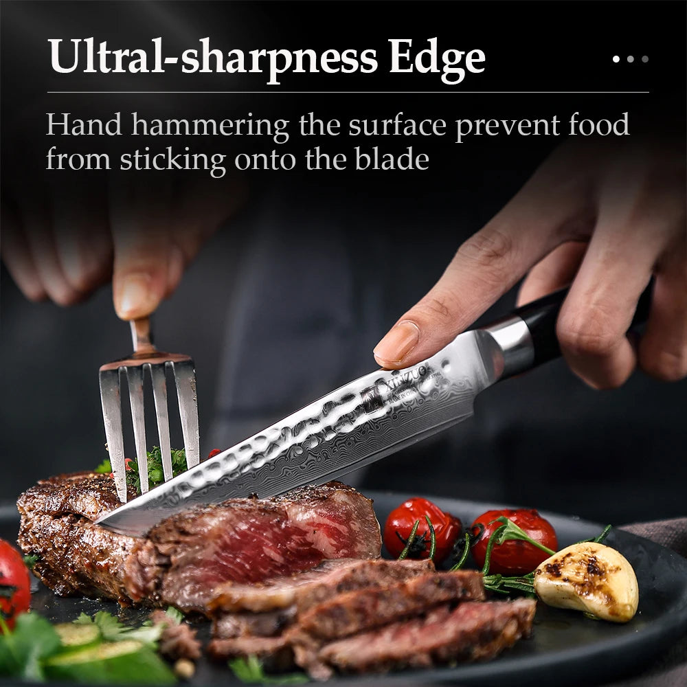 XINZUO 5 Inches Damscus Pattern Sharp Steak Knife Meat Slicing Knife Restaurant Cutlery With Pkkawood Handle Kitchen Tools