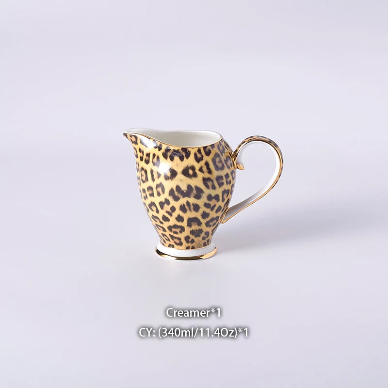 Leopard Print Bone China Coffee Set Luxury Porcelain Tea Set Pot Cup Ceramic Mug Sugar Bowl Creamer Teapot Drinkware Coffeeware