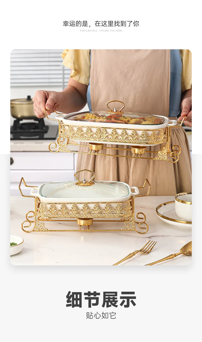 Light Luxury Square Dinnerware Set with Lid and Candle Holder, Nordic Style Ceramic Hot Pot Tableware