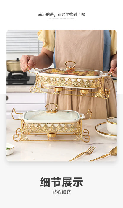 Light Luxury Square Dinnerware Set with Lid and Candle Holder, Nordic Style Ceramic Hot Pot Tableware