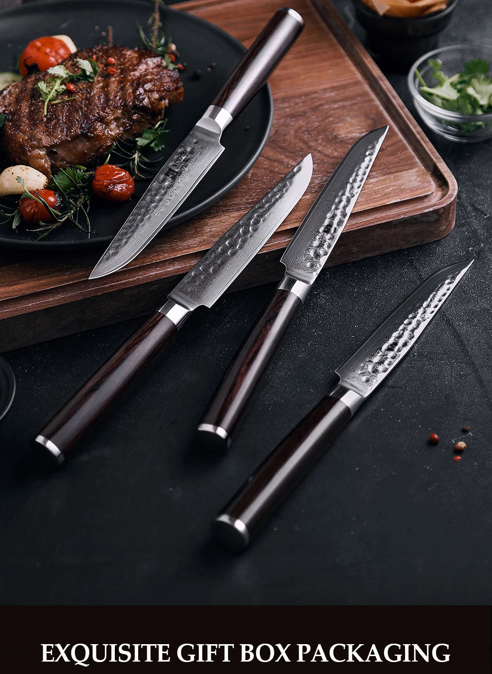XINZUO 5 Inches Damscus Pattern Sharp Steak Knife Meat Slicing Knife Restaurant Cutlery With Pkkawood Handle Kitchen Tools