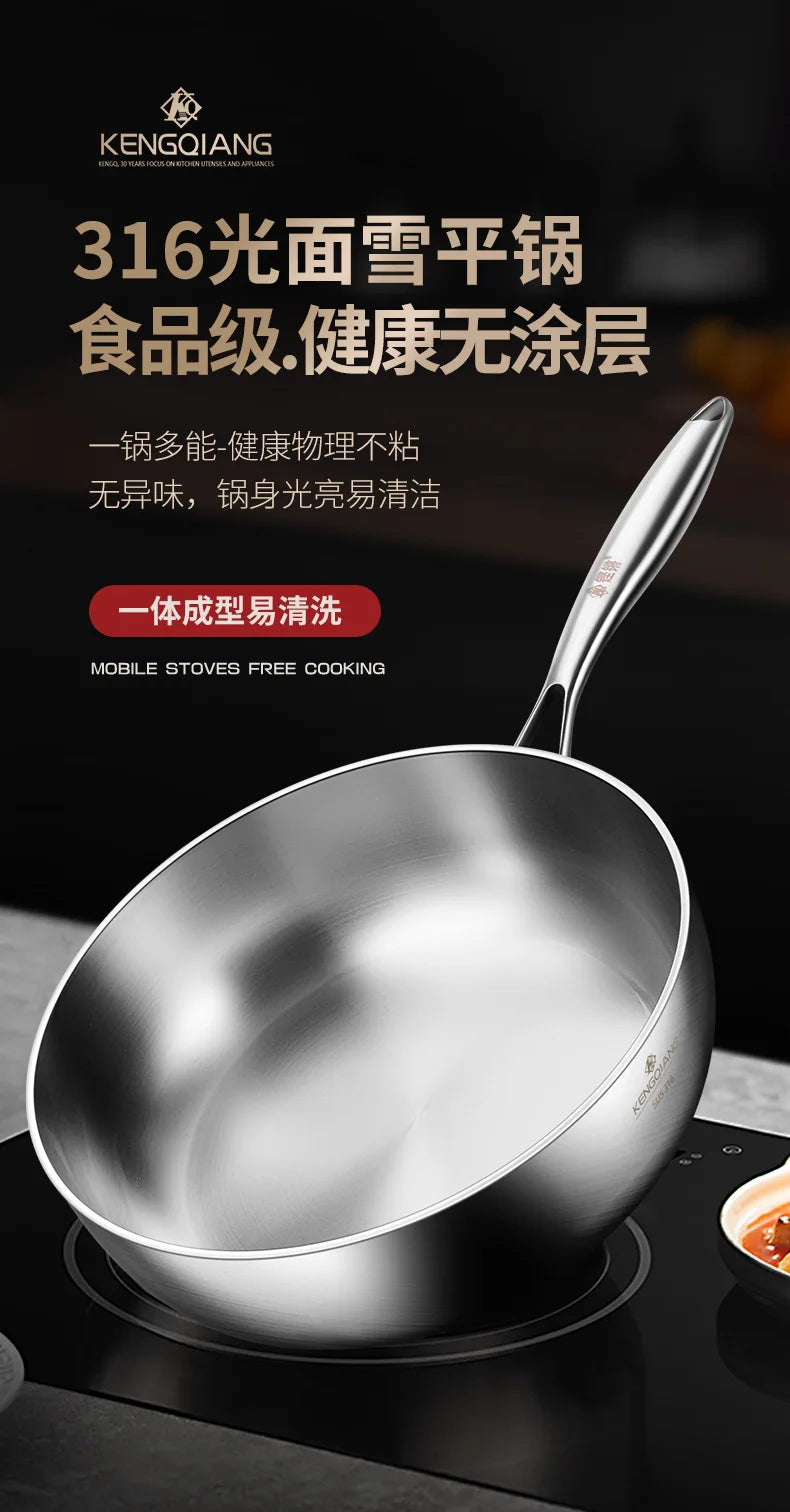 Stainless Steel Frying Pan 316 Stainless Steel Flat Bottomed Frying Pan Deep Uncoated Induction Cooker Vegetable Frying Pan