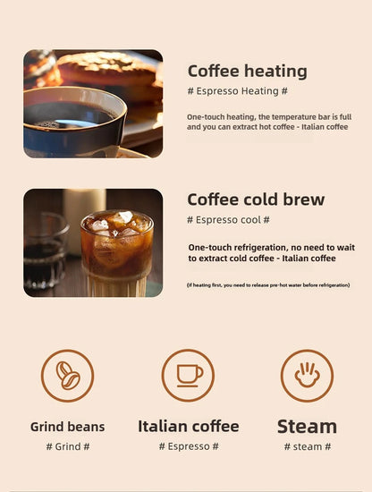 Hot and Cold Dual Extraction and Grinding Italian Coffee Machine Portable Automatic Home Smart Coffee Machine Coffee Grinder