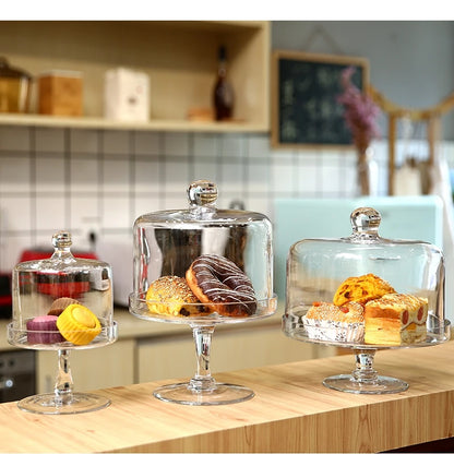 Tall Glass Cake Plate with Lid Transparent Fruit Party Dessert Display Stand Tasting Home Decoration Ornaments