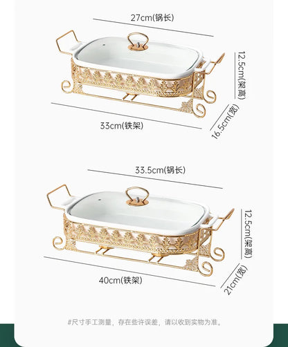 Light Luxury Square Dinnerware Set with Lid and Candle Holder, Nordic Style Ceramic Hot Pot Tableware