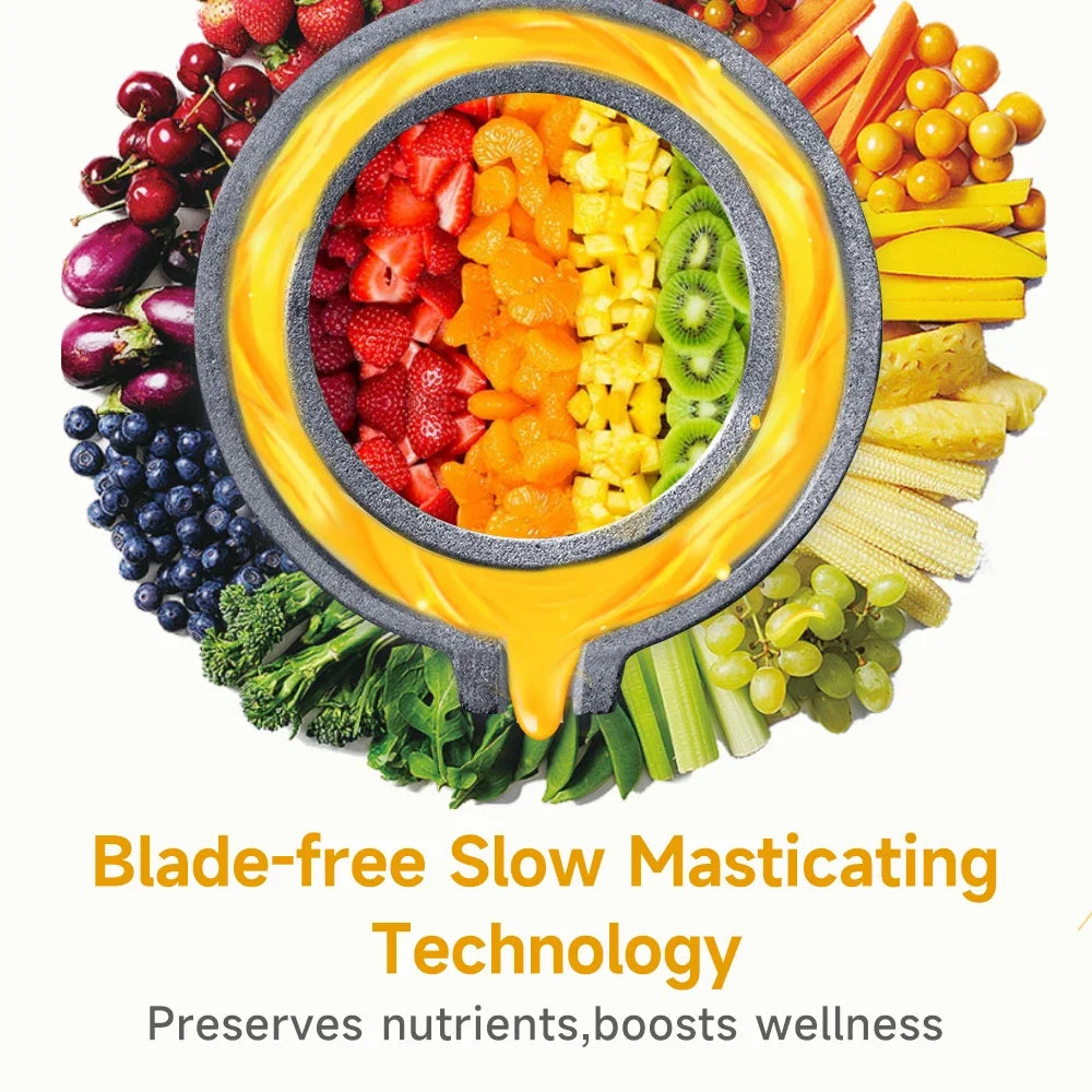 LUFVEBUT Large Calibre Slow Juicer 250W Cold Press Masticating Extractor BPA Free High Juice Yield Safe Kitchen Gadget