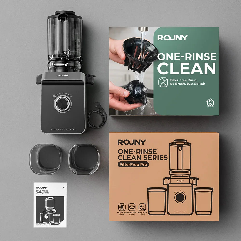 ROUNY Cold Press Extractor with Filter-Free, Easy Clean Electric Fruit Slow Juicer Machine with Large Feed Caliber,  Black