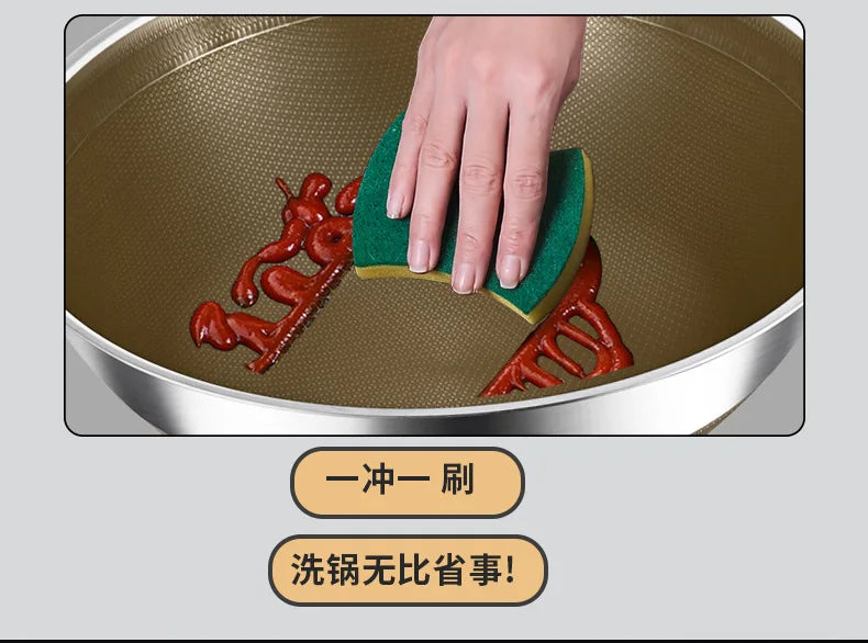 KENGQIANG Double ear 316 Stainless steel deep thick flat bottomed stew wok cooking pot non stick home frying pan cookware