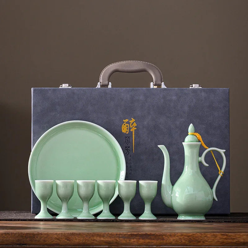 Chinese style wine divider ceramic retro wine jug 20ml goblet antique invitation wine jug set gift box set