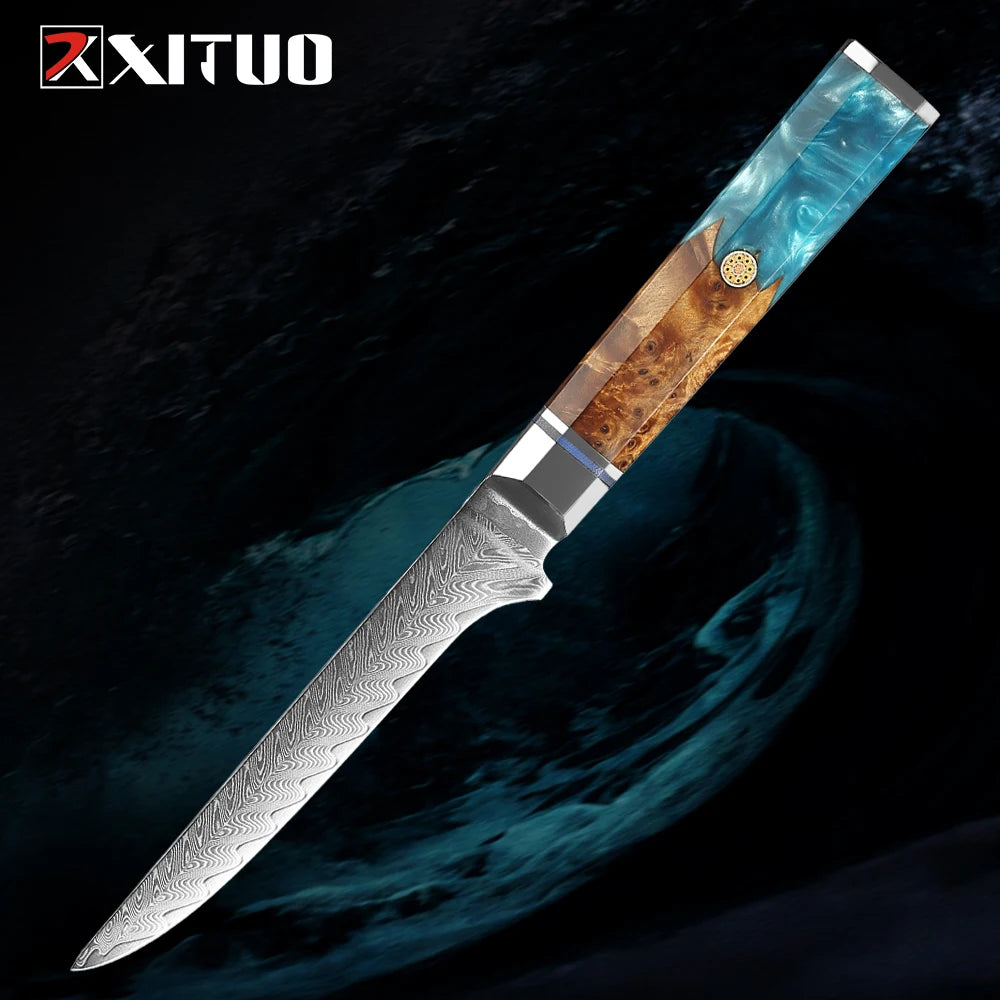 Japanese 67-Layer Damascus Steel Kitchen Knife Set Utility Knife Meat Slicer Vegetable Knife Boning Knife Ergonomic Handle