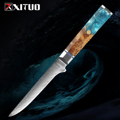 Japanese 67-Layer Damascus Steel Kitchen Knife Set Utility Knife Meat Slicer Vegetable Knife Boning Knife Ergonomic Handle