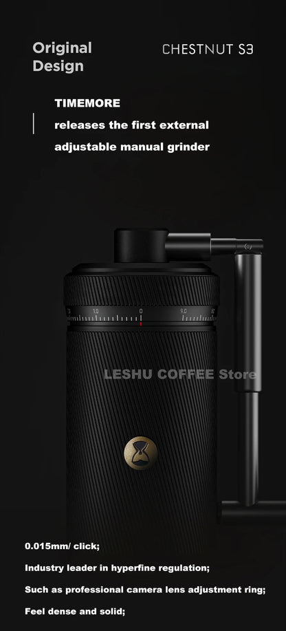 TIMEMORE Chestnut S3 Manual Coffee Grinder – S2C890 Burr, 0.015mm External Adjustment, Premium Hand Espresso Grinder