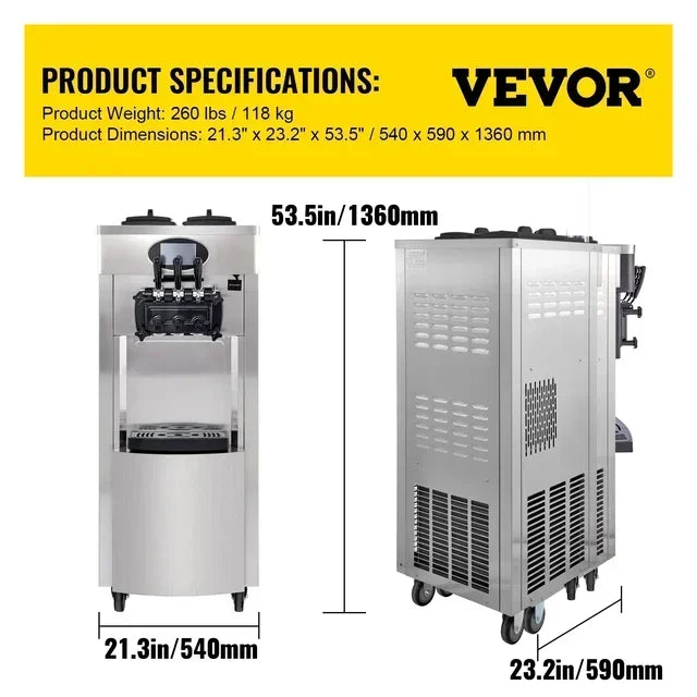VEVOR NEW Commercial Soft Serve Ice Cream Machine For Sale fried roll home instant ice cream machine 220V Stainless Steel