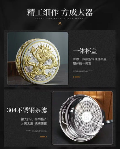 Tea pot insulated cup inner wall pure silver 99.9% 600ml insulated cup stainless steel handle office cup travel coffee cup