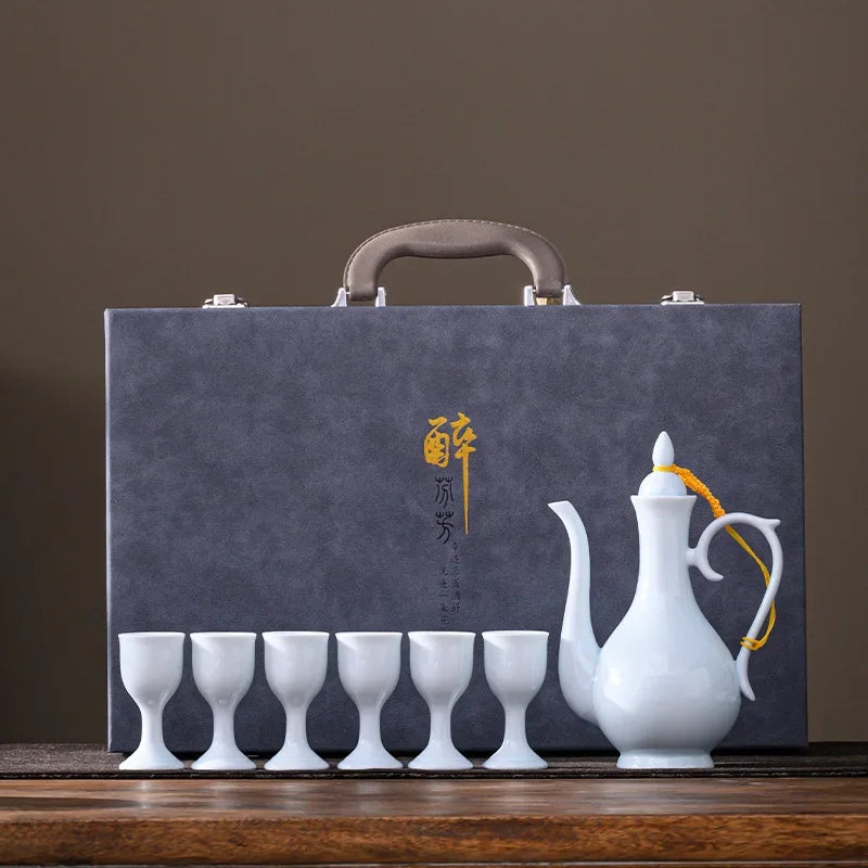 Chinese style wine divider ceramic retro wine jug 20ml goblet antique invitation wine jug set gift box set