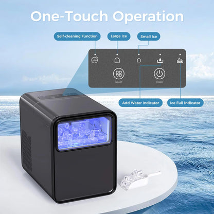 Portable Self-Cleaning Ice Maker Machine – 6-Min Ice, 2 Sizes, 9 Cubes/Batch, 12kg/24H Low-Noise Ice Maker with Scoop & Basket
