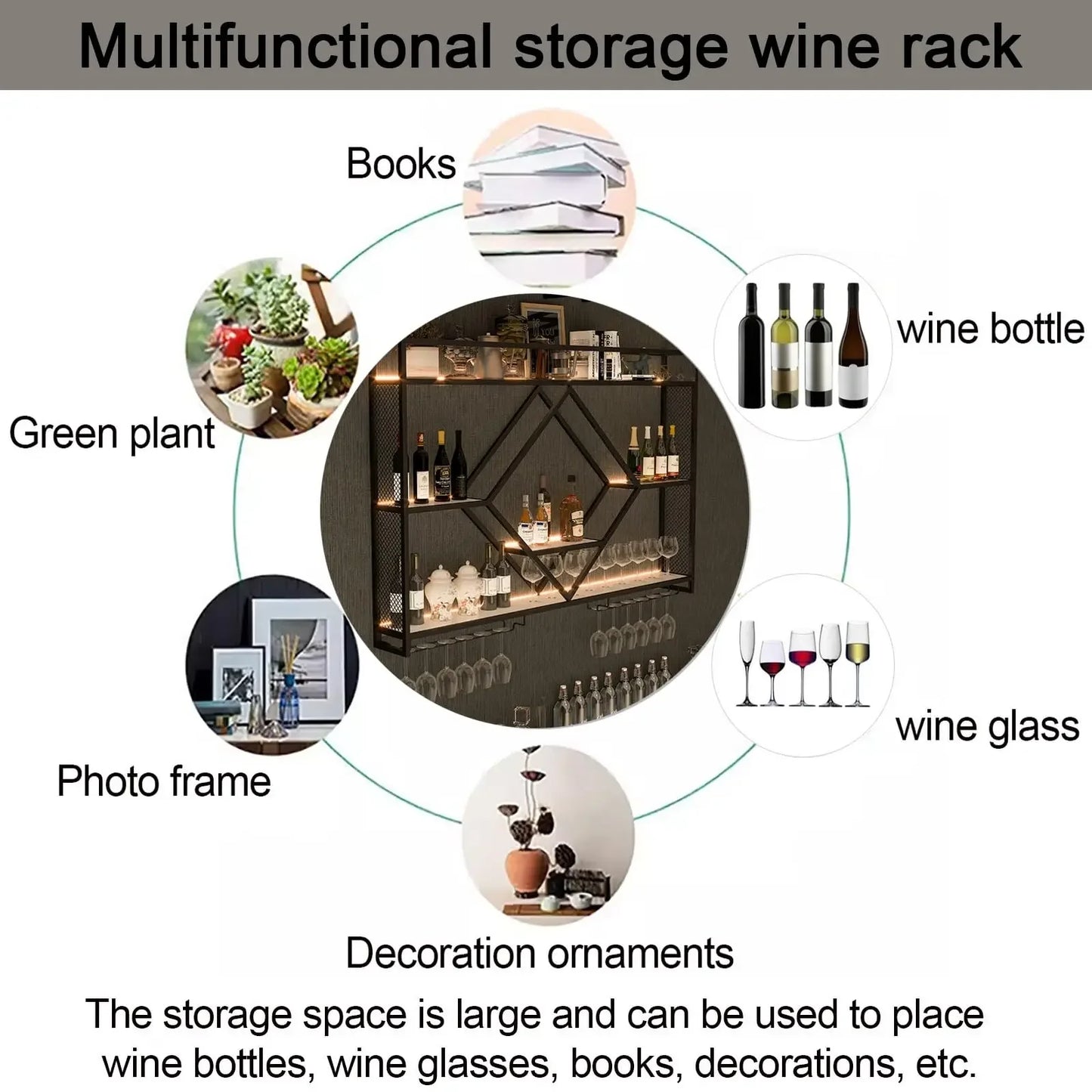 Metal Wall Bar Shelves with Wine Rack – Liquor Bottle Storage Holder for Kitchen, Dining Room & Home Bar Décor