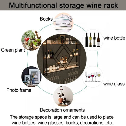 Metal Wall Bar Shelves with Wine Rack – Liquor Bottle Storage Holder for Kitchen, Dining Room & Home Bar Décor