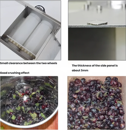 Stainless Steel Electric Grape Crusher Blueberry Mulberry Fruits Juice Press Crusher Red Wine Brewing Grape Crushing Machine
