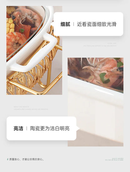 Light Luxury Square Dinnerware Set with Lid and Candle Holder, Nordic Style Ceramic Hot Pot Tableware