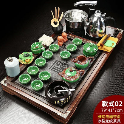 Solid Wood Tea Tray with Purple Sand Kung Fu Tea Set & Induction Cooker – Premium Chinese Gongfu Teaware