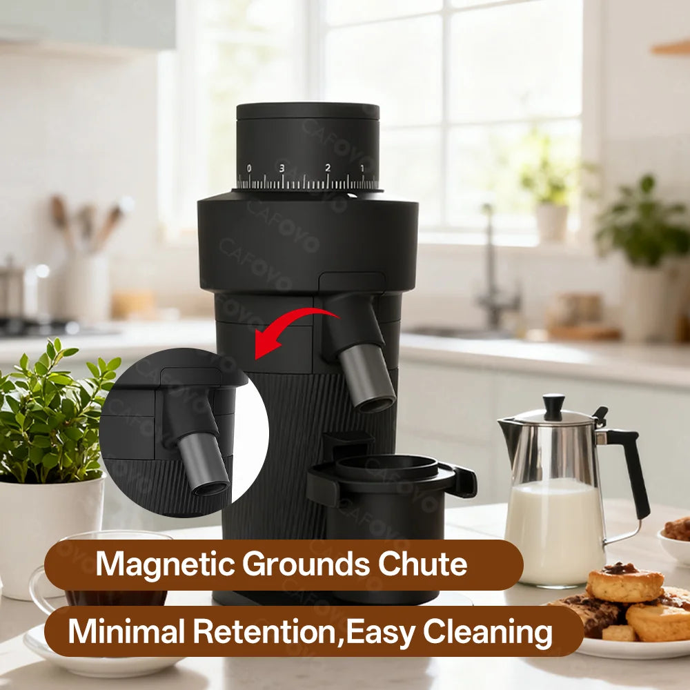 CAFOVO Q64 Espresso Grinder – 64mm Flat Burr, 3200RPM, Plasma Anti-Static, Single Dose